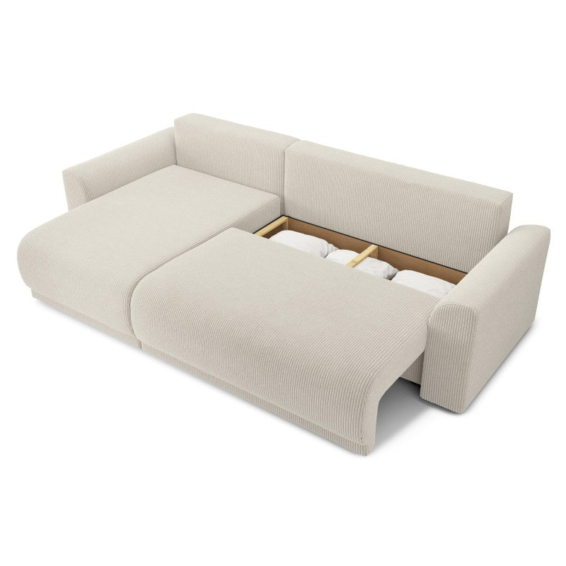 Canapé d'angle convertible NOVA 4 places en velours côtelé beige