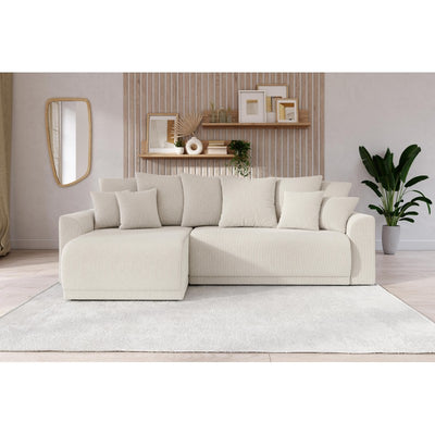 Canapé d'angle convertible NOVA 4 places en velours côtelé beige