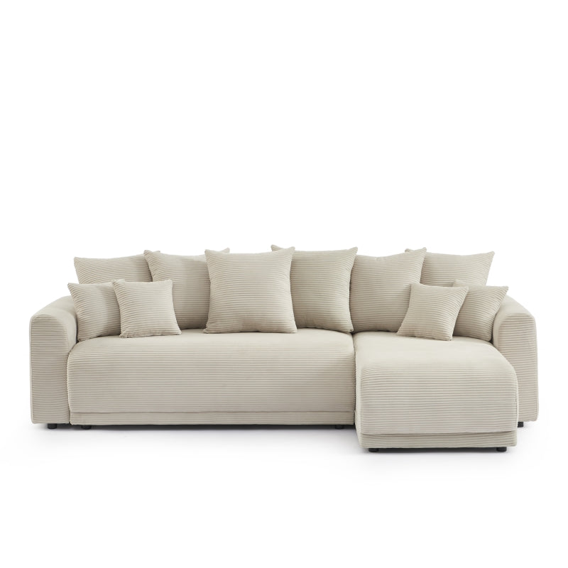 Canapé d'angle convertible 4 places velours côtelé beige, réversible, salon moderne