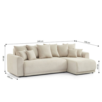 Canapé d'angle convertible et réversible 4 places SOLINE velours côtelé beige