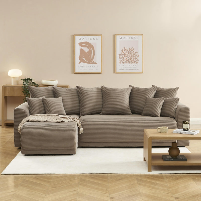 Canapé d'angle convertible et réversible 4 places SOLINE velours côtelé taupe