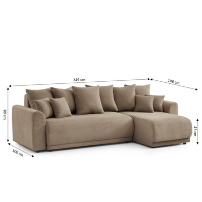 Canapé d'angle convertible et réversible 4 places SOLINE velours côtelé taupe
