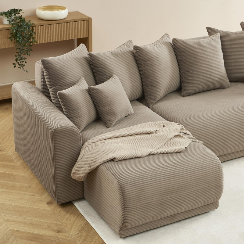 Canapé d'angle convertible et réversible 4 places SOLINE velours côtelé taupe
