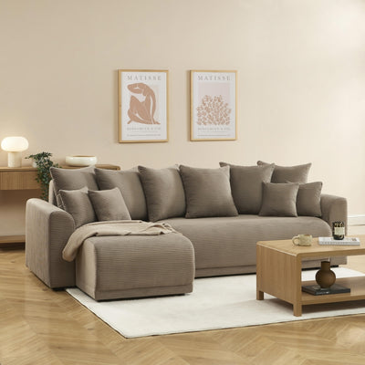 Canapé d'angle convertible et réversible 4 places SOLINE velours côtelé taupe