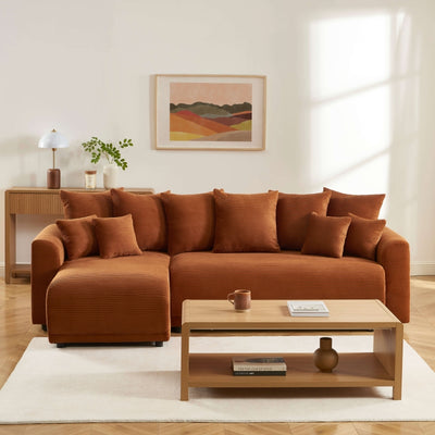 Canapé d'angle convertible et réversible 4 places SOLINE velours côtelé terracotta