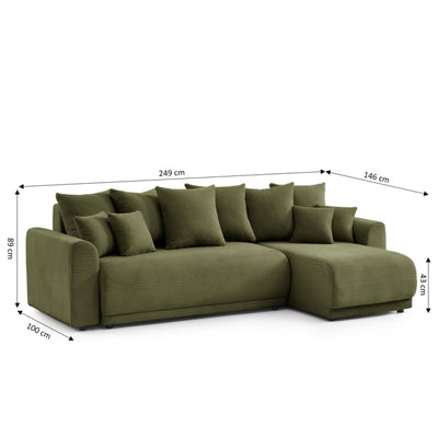 Canapé d'angle convertible et réversible 4 places SOLINE velours côtelé vert