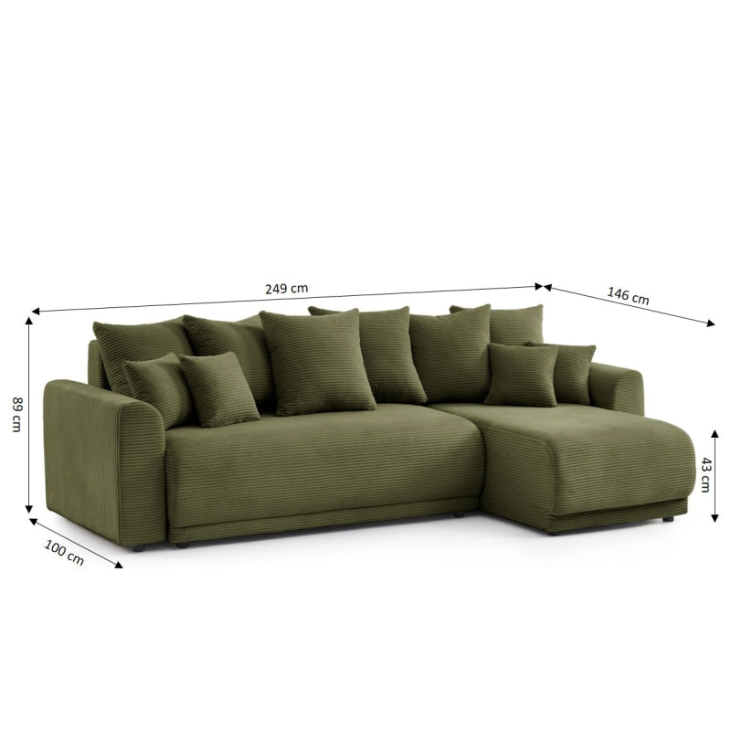 Canapé d'angle convertible et réversible 4 places SOLINE velours côtelé vert