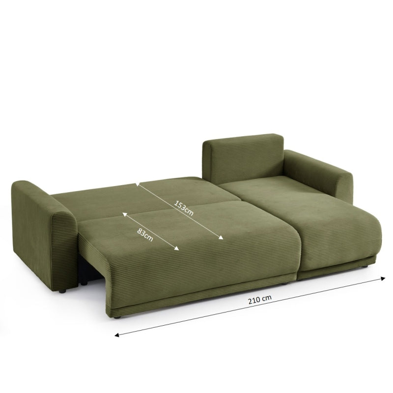 Canapé d'angle convertible et réversible 4 places SOLINE velours côtelé vert