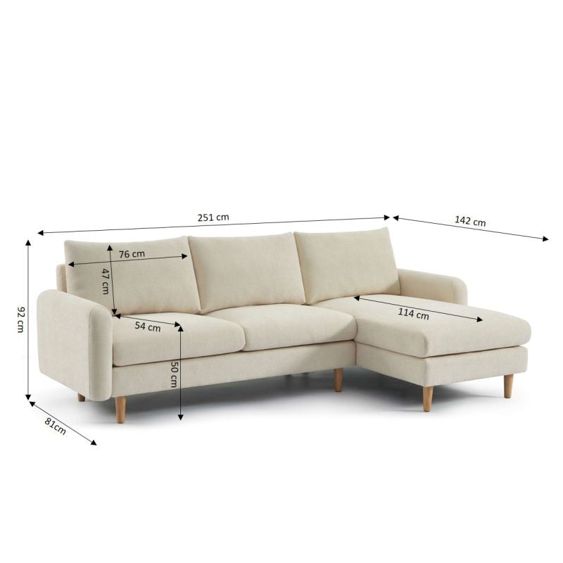 Canapé d'angle réversible fixe CALIBA 4 places tissu chenille beige