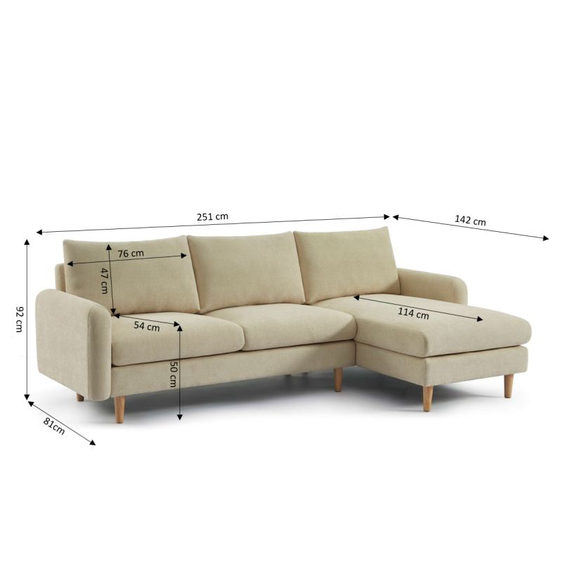 Canapé d'angle réversible fixe CALIBA 4 places tissu chenille taupe