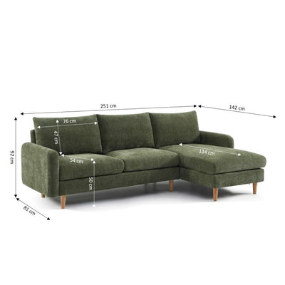 Canapé d'angle réversible fixe CALIBA 4 places tissu chenille vert
