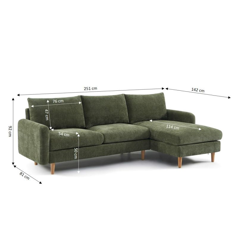 Canapé d'angle réversible fixe CALIBA 4 places tissu chenille vert