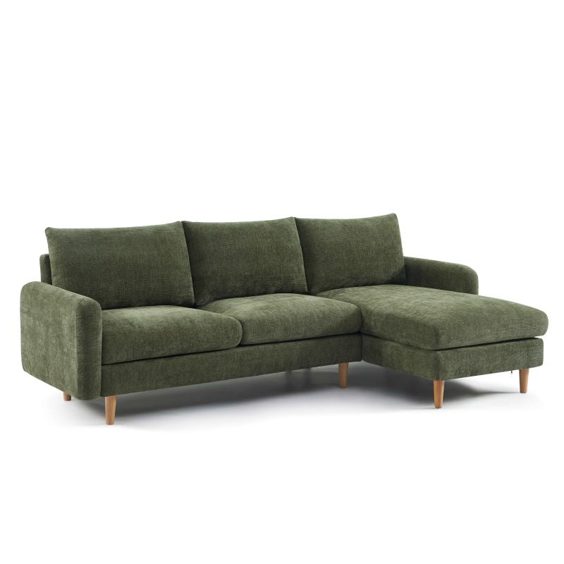 Canapé d'angle réversible fixe CALIBA 4 places tissu chenille vert