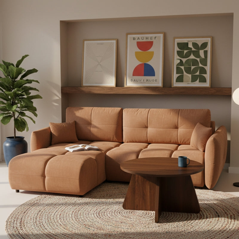 Canapé d'angle convertible et réversible COMO 4 places tissu chenille cognac