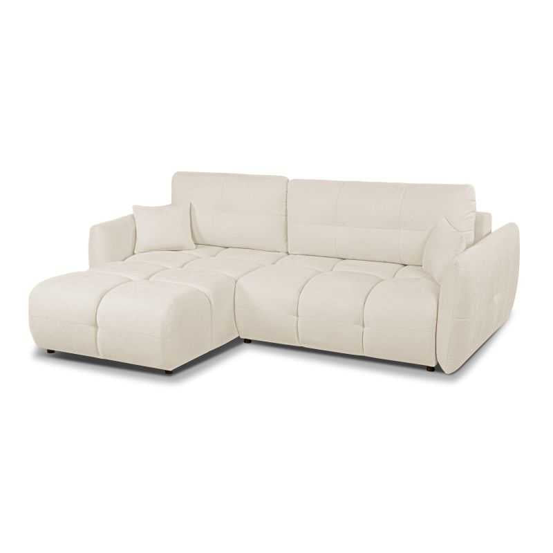 Canapé d'angle convertible et réversible COMO 4 places tissu chenille écru