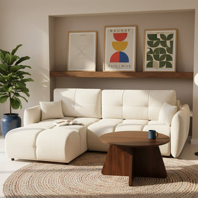 Canapé d'angle convertible et réversible COMO 4 places tissu chenille écru