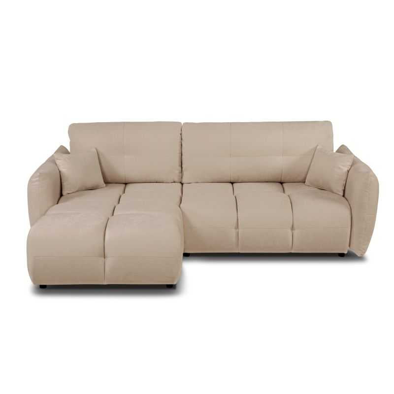 Canapé d'angle convertible 4 places tissu chenille grège, design cosy salon contemporain