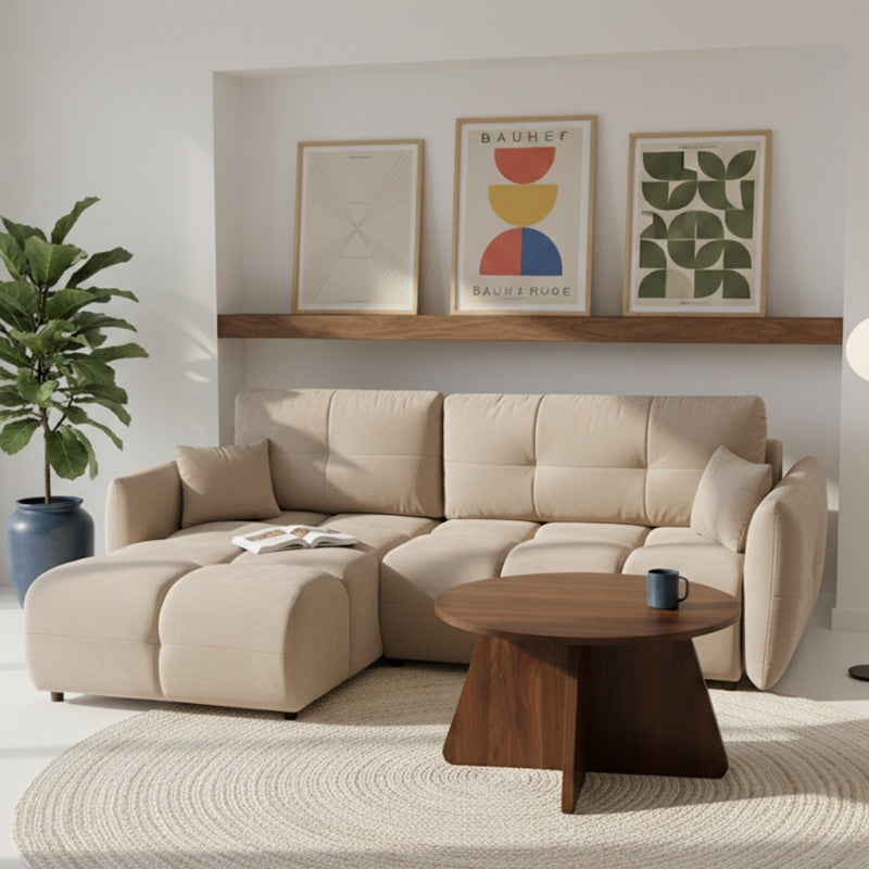 Canapé d'angle convertible et réversible COMO 4 places tissu chenille grège