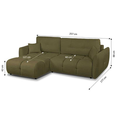 Canapé d'angle convertible et réversible COMO 4 places tissu chenille vert kaki