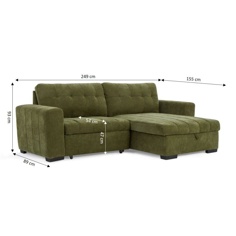 Canapé d'angle convertible réversible ARISTA 4 places tissu vert