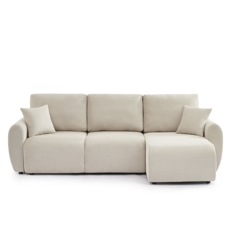 Canapé d'angle convertible 4 places velours côtelé beige, design moderne et cosy