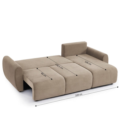 Canapé d'angle convertible et réversible 4 places DANILO velours côtelé taupe
