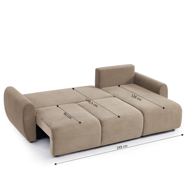Canapé d'angle convertible et réversible 4 places DANILO velours côtelé taupe
