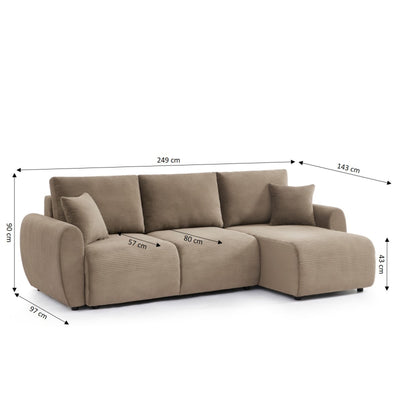 Canapé d'angle convertible et réversible 4 places DANILO velours côtelé taupe