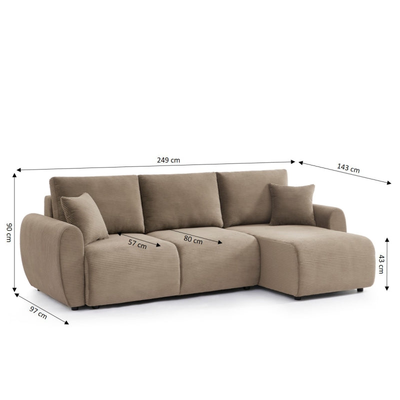 Canapé d'angle convertible et réversible 4 places DANILO velours côtelé taupe