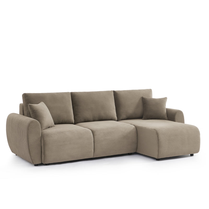 Canapé d'angle convertible et réversible 4 places DANILO velours côtelé taupe