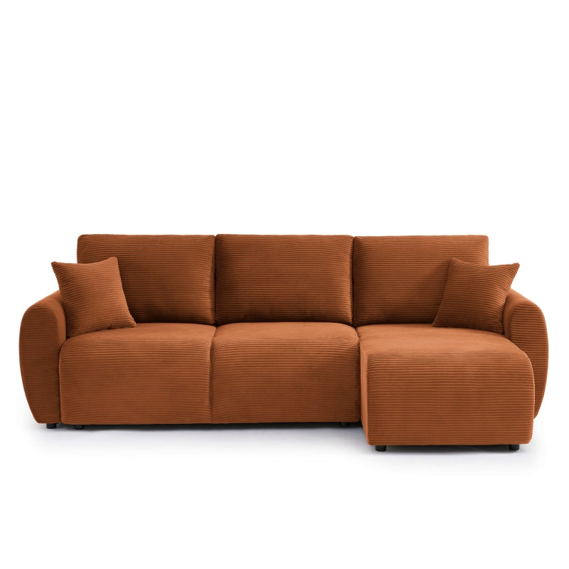 Canapé d'angle convertible 4 places velours côtelé terracotta, design moderne et réversible
