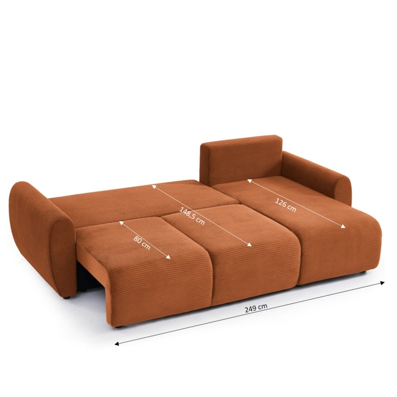 Canapé d'angle convertible et réversible 4 places DANILO velours côtelé terracotta
