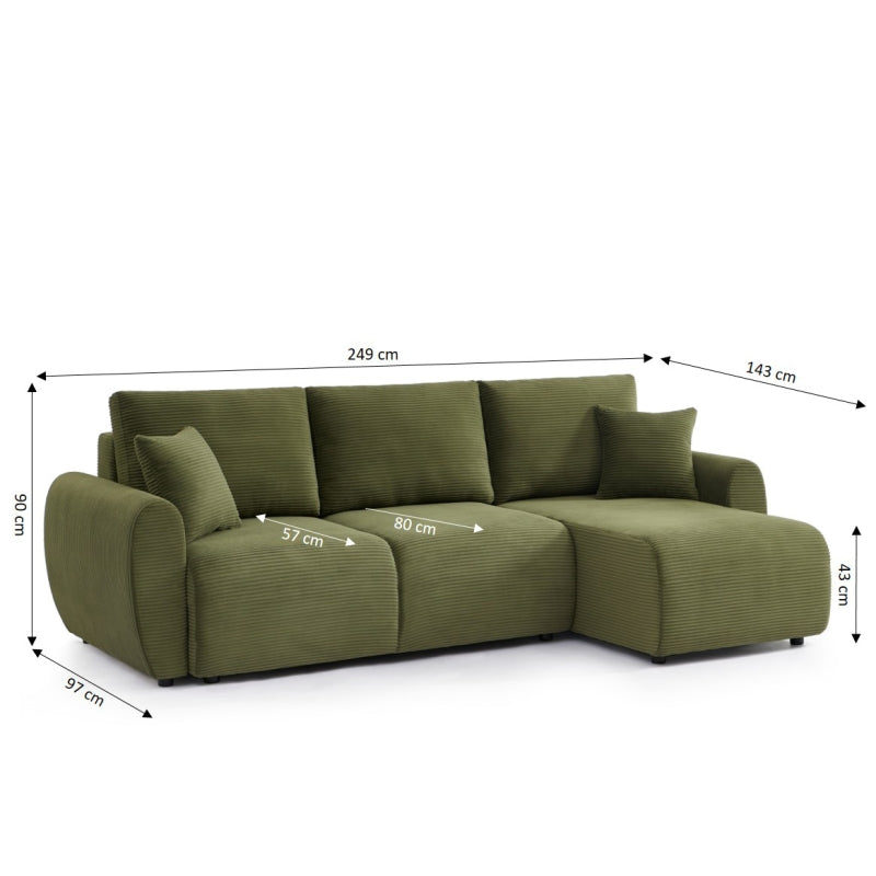 Canapé d'angle convertible et réversible 4 places DANILO velours côtelé vert