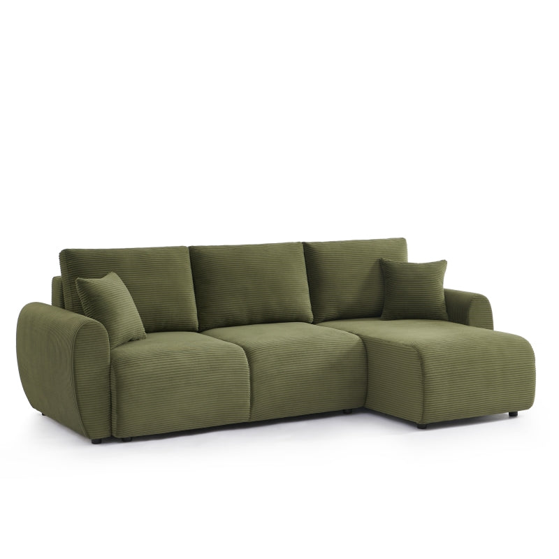 Canapé d'angle convertible et réversible 4 places DANILO velours côtelé vert