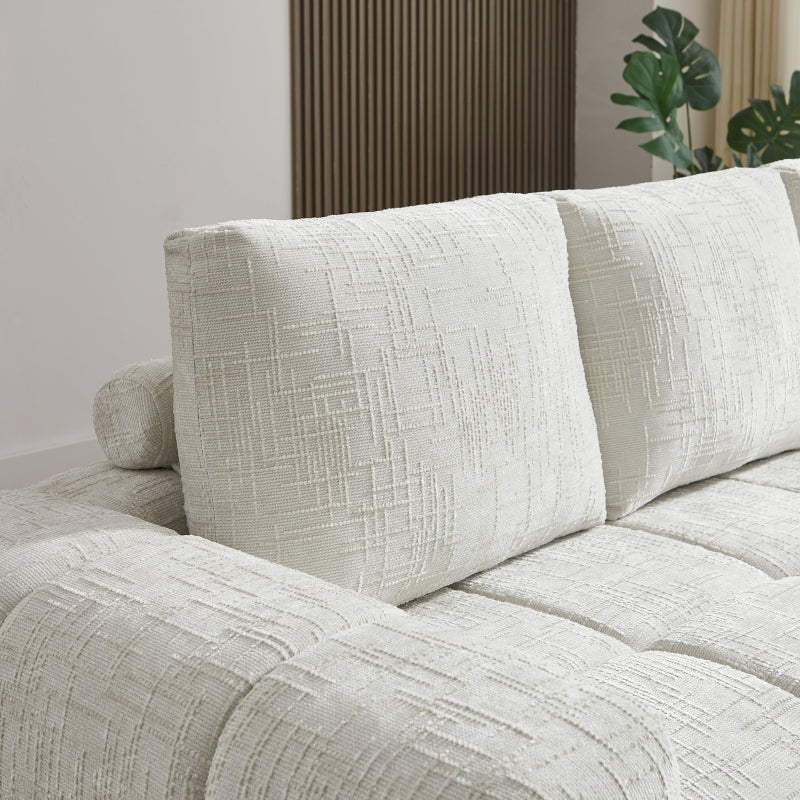 Canapé d'angle droit compressé AUREA 4 places tissu beige