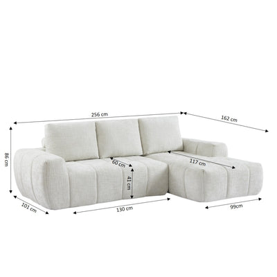 Canapé d'angle droit compressé AUREA 4 places tissu beige