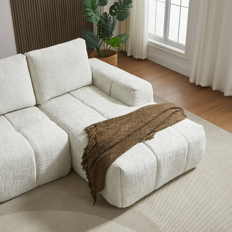 Canapé d'angle droit compressé AUREA 4 places tissu beige