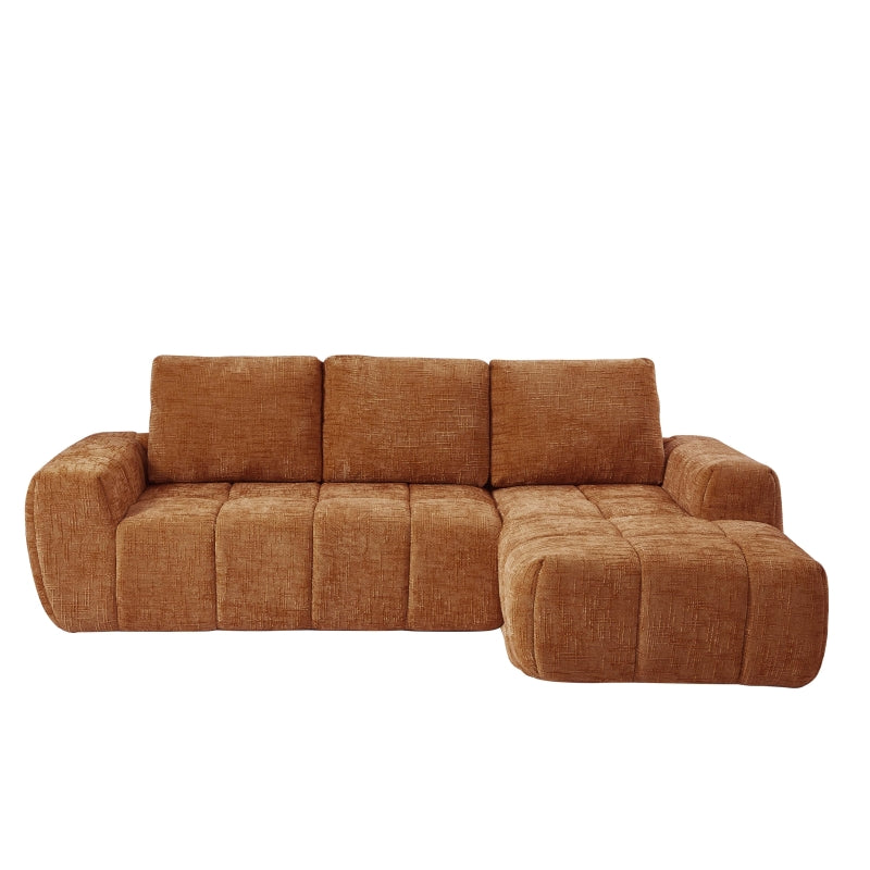 Canapé d'angle droit 4 places tissu terracotta, assise capitonnée style contemporain