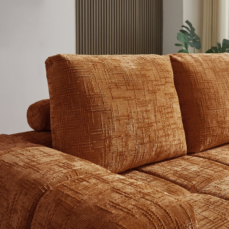 Canapé d'angle droit compressé AUREA 4 places tissu terracotta