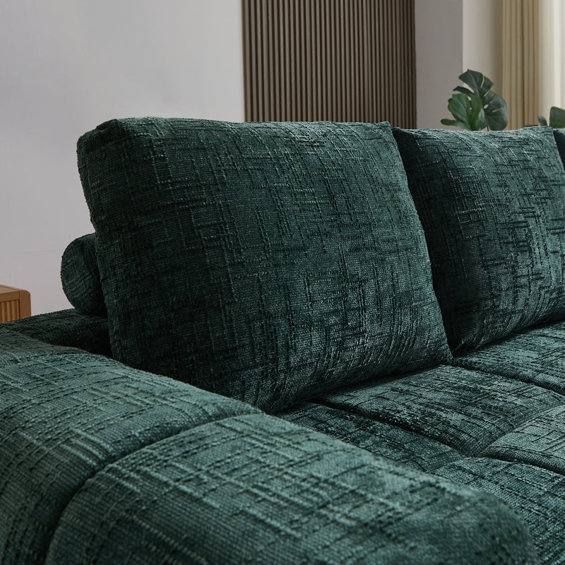 Canapé d'angle droit compressé AUREA 4 places tissu vert