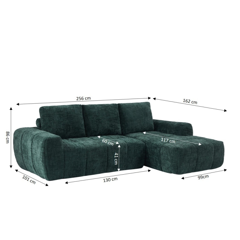 Canapé d'angle droit compressé AUREA 4 places tissu vert