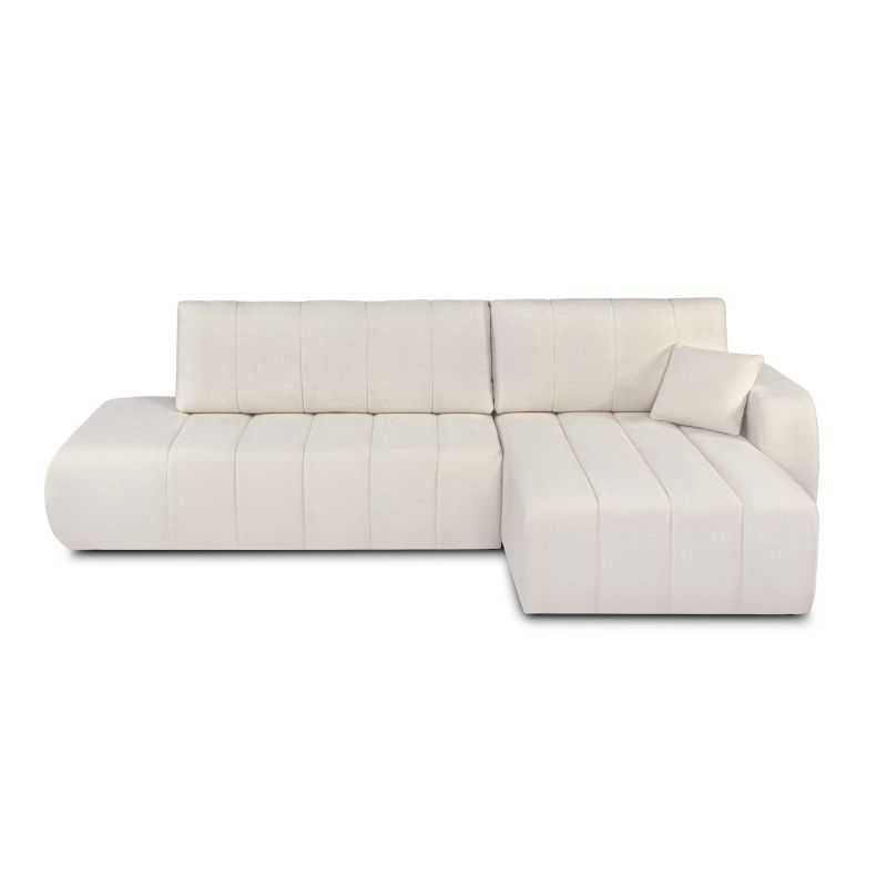 Canapé d'angle convertible 4/5 places tissu chenille écru, style contemporain
