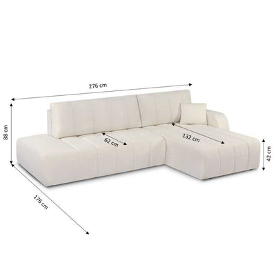 Canapé d'angle droit convertible BELEM 4/5 places tissu chenille écru