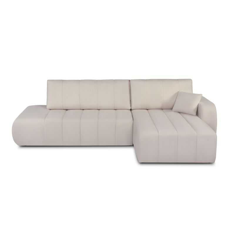 Canapé d'angle convertible 4/5 places tissu chenille grège, salon contemporain