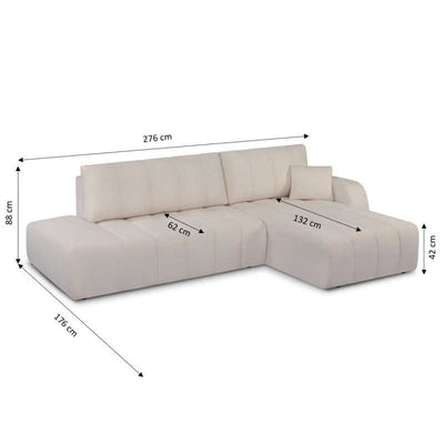 Canapé d'angle droit convertible BELEM 4/5 places tissu chenille grège