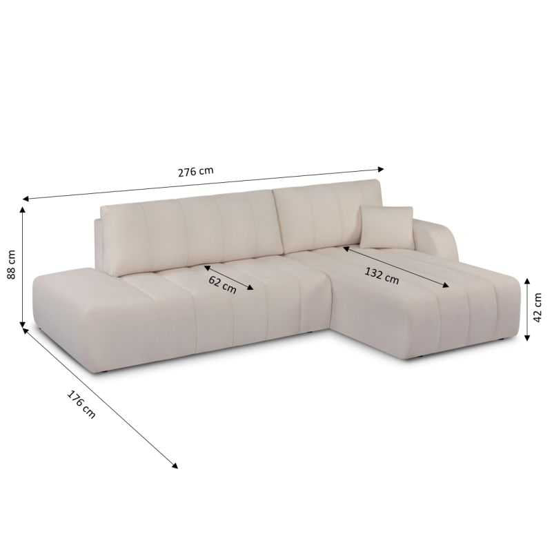 Canapé d'angle droit convertible BELEM 4/5 places tissu chenille grège