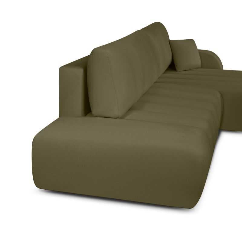 Canapé d'angle droit convertible BELEM 4/5 places tissu chenille vert