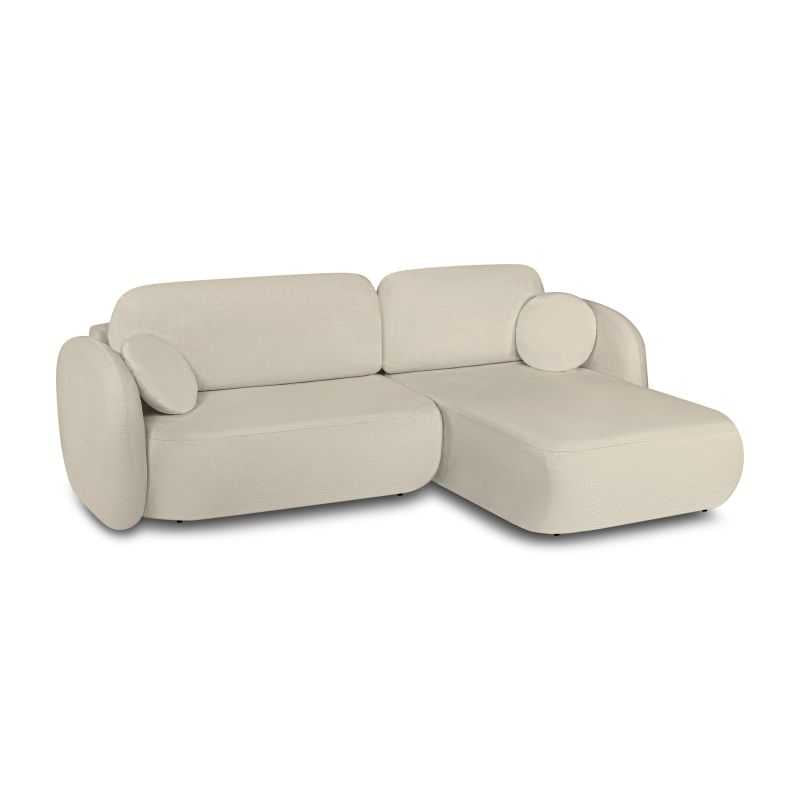Canapé d'angle droit convertible CARLOTTA 4 places tissu bouclette grège