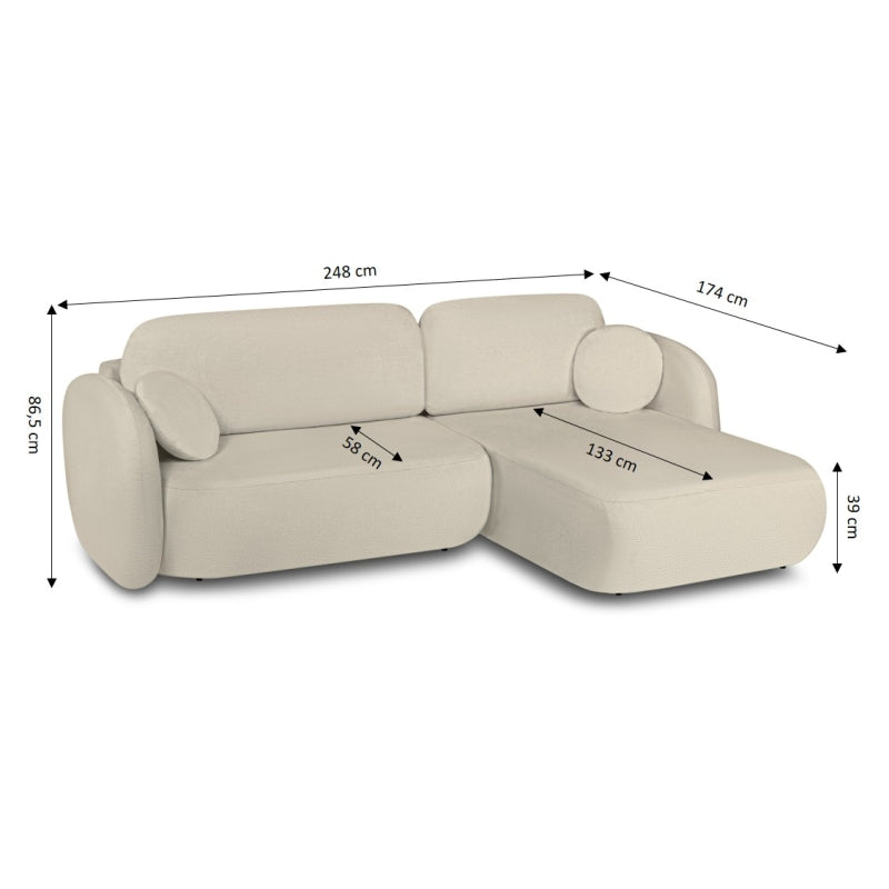Canapé d'angle droit convertible CARLOTTA 4 places tissu bouclette grège