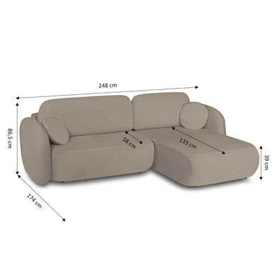 Canapé d'angle droit convertible CARLOTTA 4 places tissu bouclette taupe